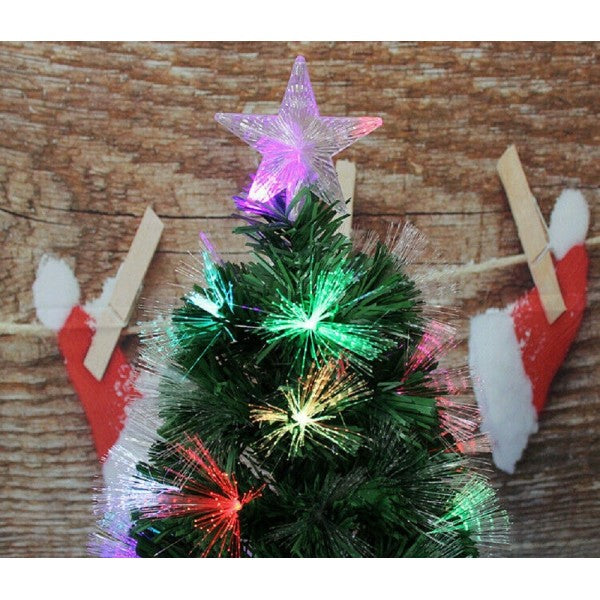 Albero Di Natale In Fibra Ottica 120cm Verde Multicolori Con Punta Stella A Led         