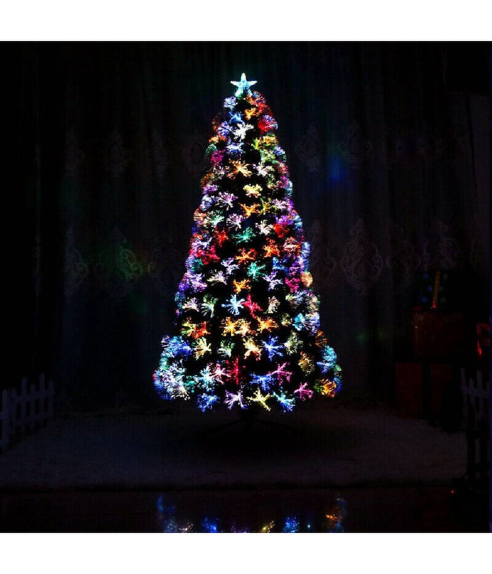 Albero Di Natale In Fibra Ottica 150cm Verde Multicolori Con Punta Stella A Led         