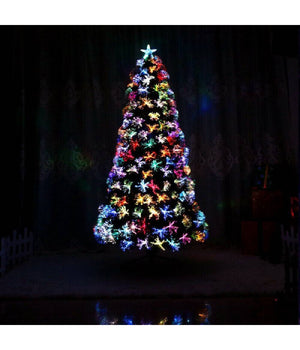 Albero Di Natale In Fibra Ottica 60cm Verde Multicolori Con Punta Stella A Led         