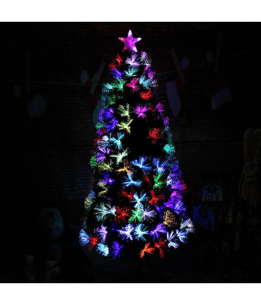 Albero Di Natale In Fibra Ottica 60cm Verde Multicolori Con Punta Stella A Led         
