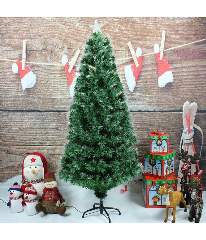 Albero Di Natale In Fibra Ottica 60cm Verde Multicolori Con Punta Stella A Led         