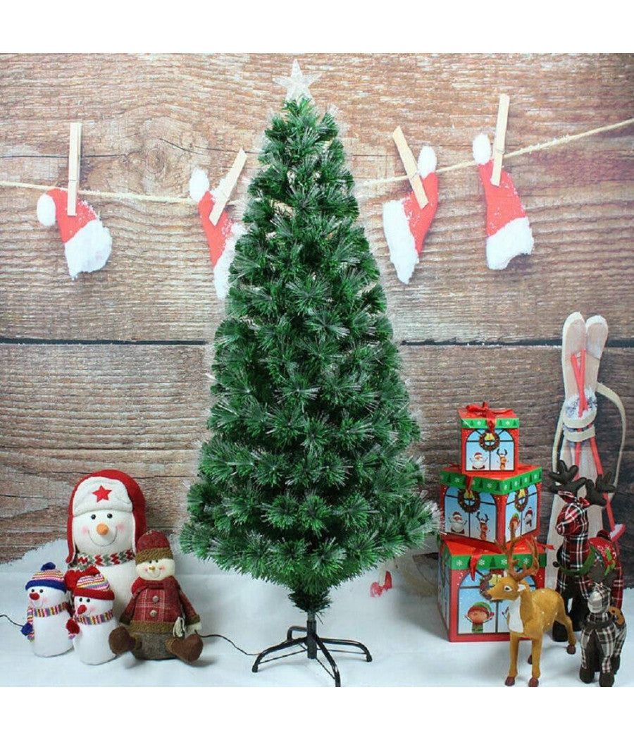 Albero Di Natale In Fibra Ottica 90cm Verde Multicolori Con Punta Stella A Led         