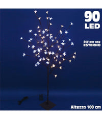 Albero Di Natale Luminoso Ciliegio Per Esterno 90 Led 100 Cm Bianco Freddo Caldo         