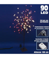 Albero Di Natale Luminoso Ciliegio Per Esterno 90 Led 100cm Bianco Caldo E Rosso         
