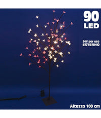 Albero Di Natale Luminoso Ciliegio Per Esterno 90 Led 100cm Bianco Caldo E Rosso         