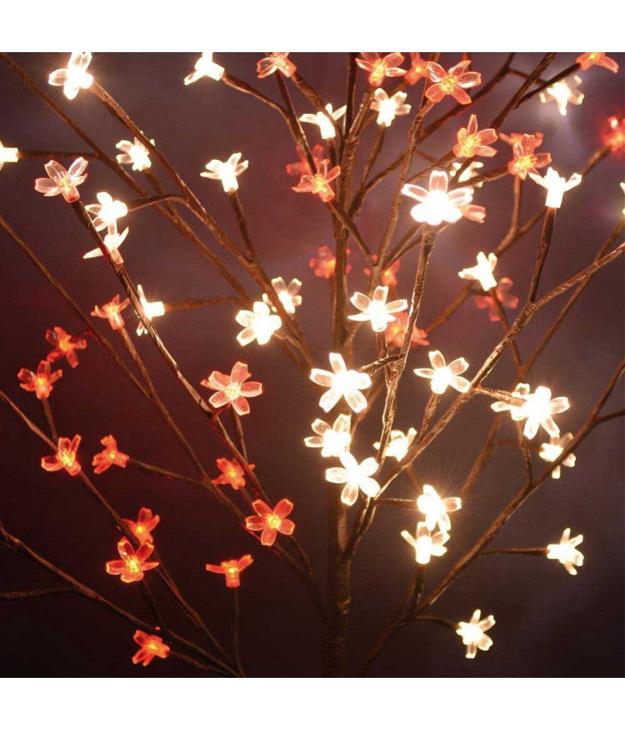 Albero Di Natale Luminoso Ciliegio Per Esterno 90 Led 100cm Bianco Caldo E Rosso         