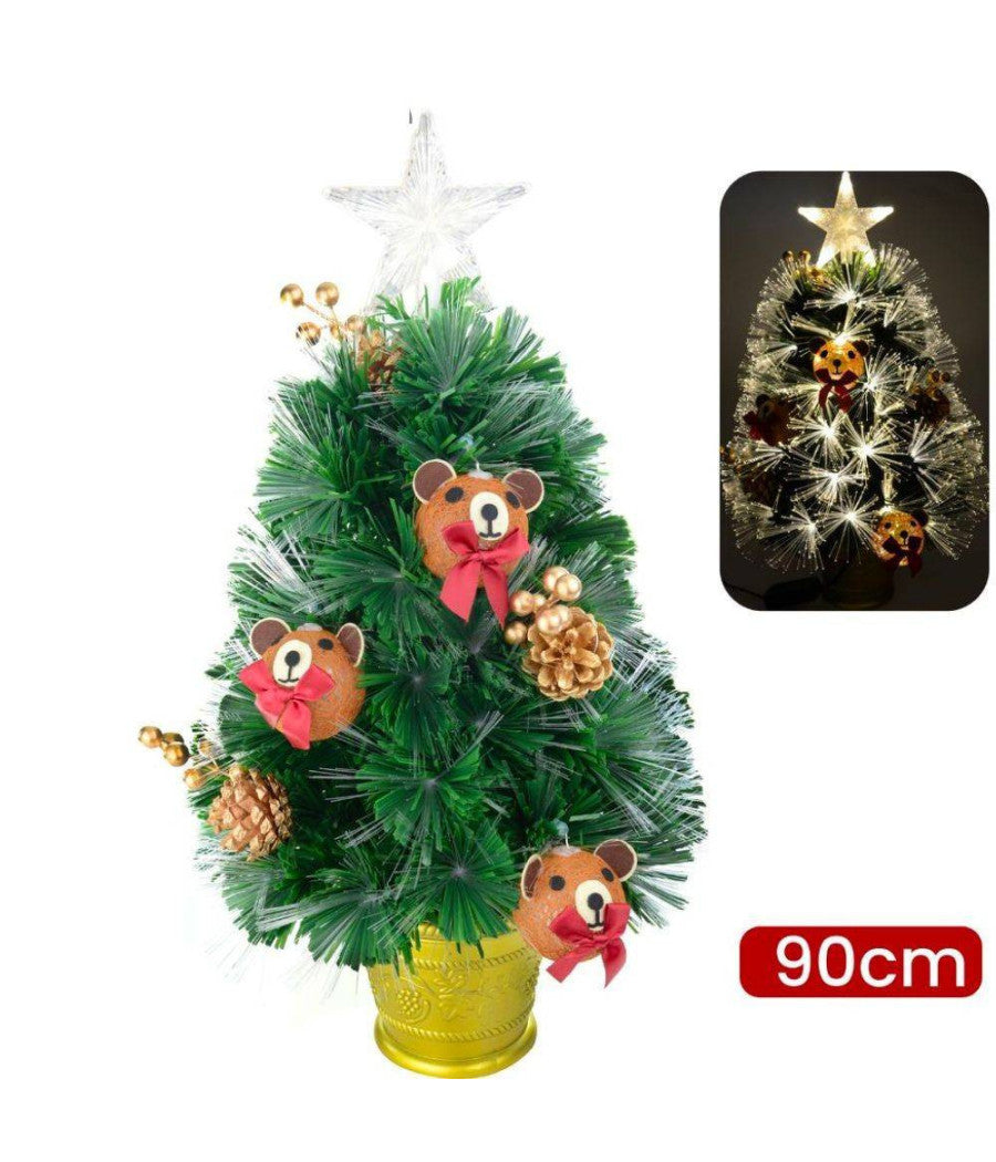Albero Di Natale Mini 90 Cm Con Decori Palline Orsetto E Luci Incluse Pigne         