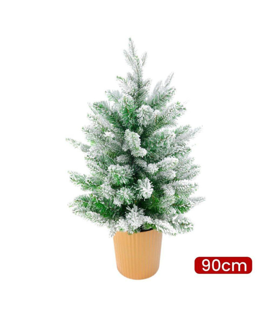 Albero Di Natale Mini Effetto Innevato Dim. 90 Cm Sintetico Alberello Con Vaso         