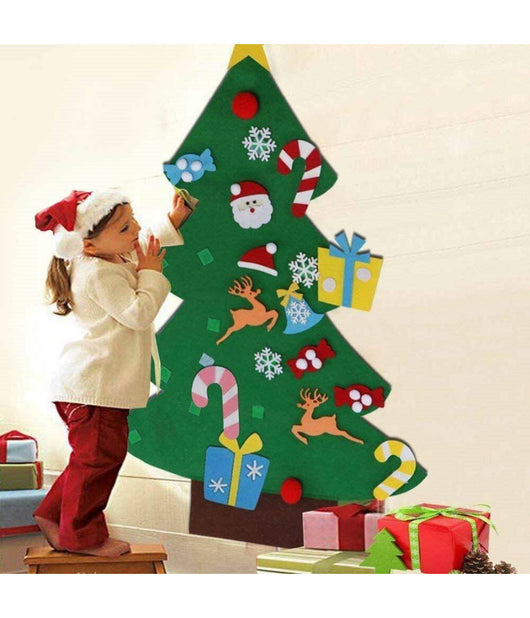 Albero Di Natale Per Bambini In Feltro Da Parete Con 26 Addobbi Natalizi 110cm         