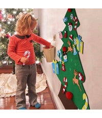 Albero Di Natale Per Bambini In Feltro Da Parete Con 26 Addobbi Natalizi 110cm         