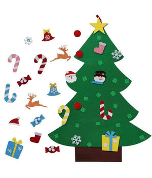 Albero Di Natale Per Bambini In Feltro Da Parete Con 26 Addobbi Natalizi 110cm         
