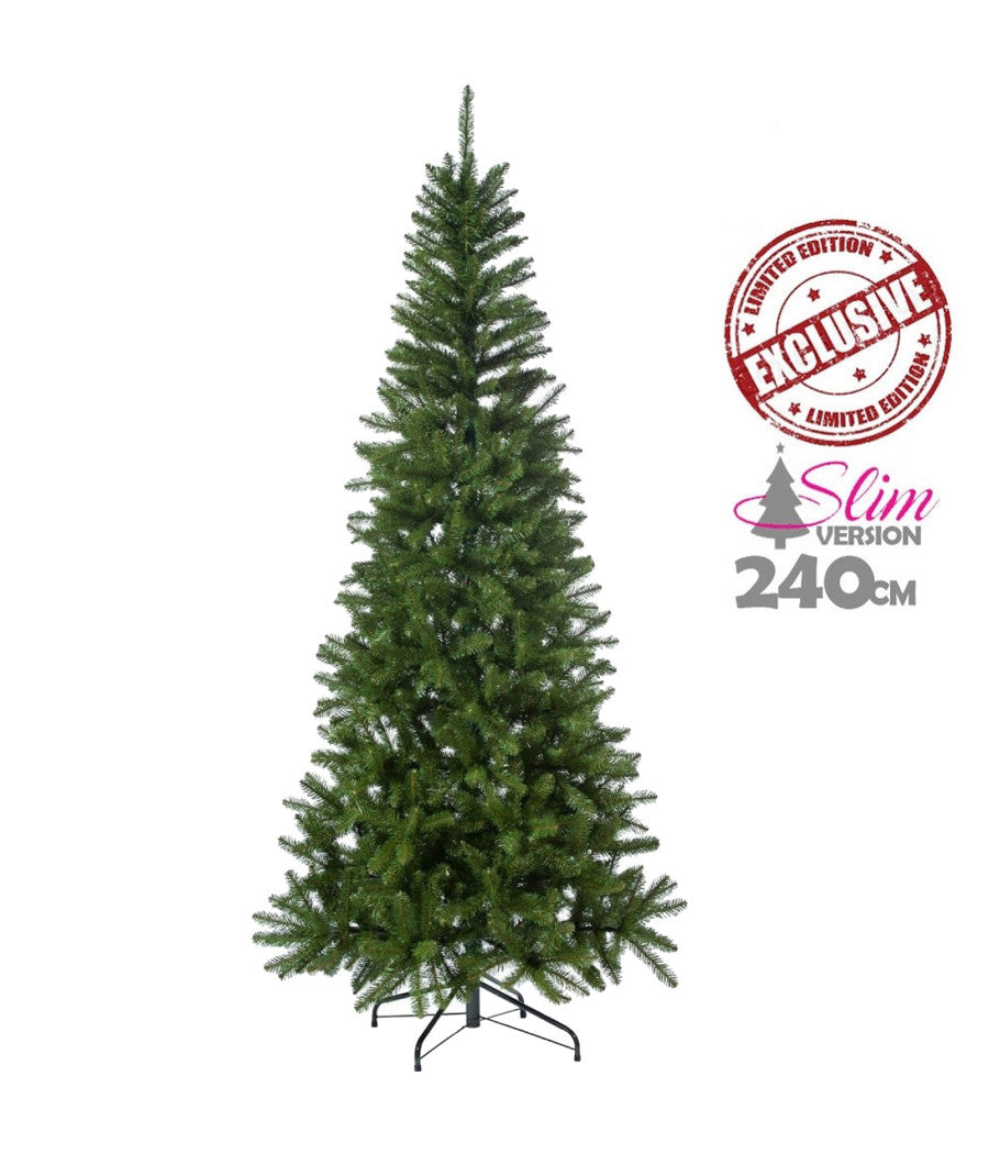 Albero Di Natale Slim Nataluna Mod. Stelvio Altezza 240 Cm Base A Croce 825 Rami         