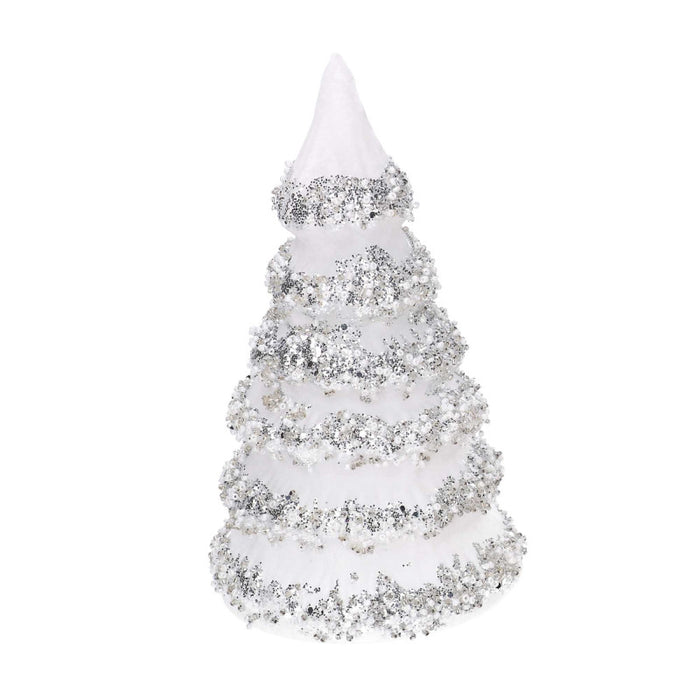 Albero vetro bianco glitter argento cm ø12h21
