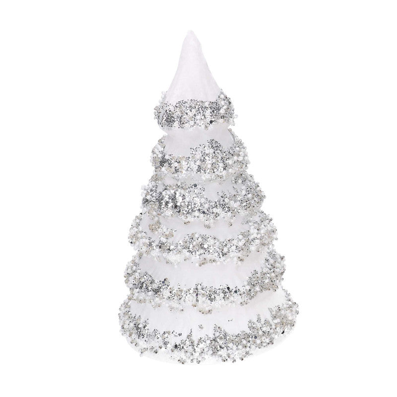 Albero vetro bianco glitter argento cm ø12h21