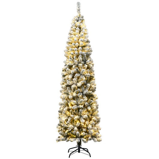 Albero artificiale di Natale  225cm con aghi in PVC base pieghevole di metallo, Abete innevato illuminato con luci LED-Alberi di Natale