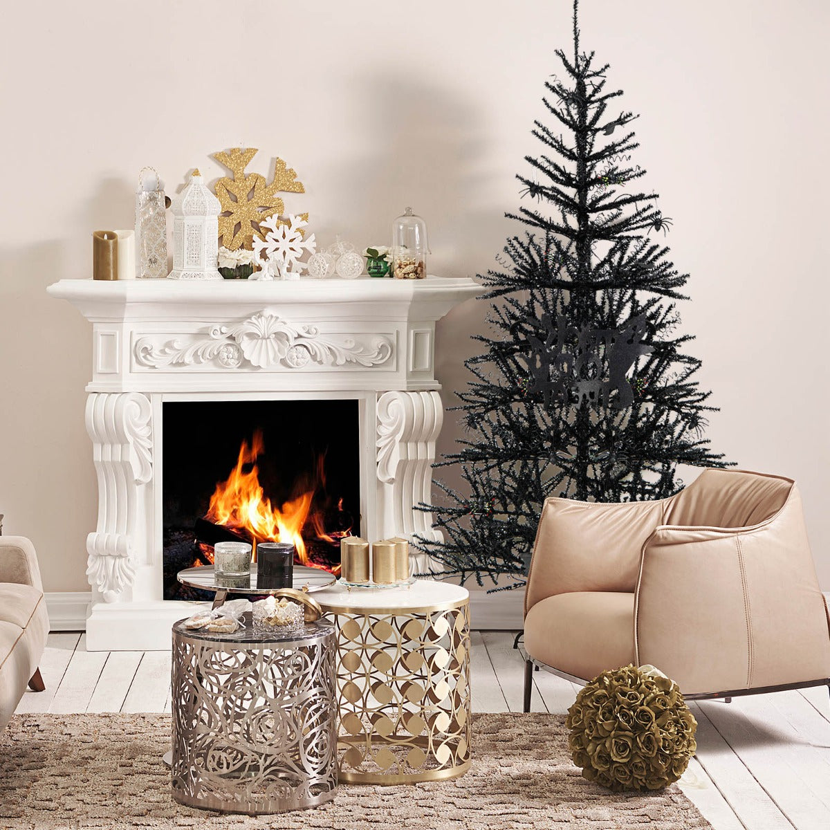 Albero artificiale di Halloween inclinato pre-Illuminato, Albero con 791 punte di rami in PVC 250 Luci LED 183cm-Alberi di Natale