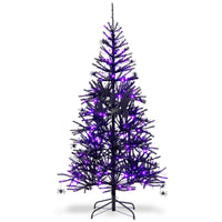 Albero artificiale di Halloween inclinato pre-Illuminato, Albero con 791 punte di rami in PVC 250 Luci LED 183cm-Alberi di Natale