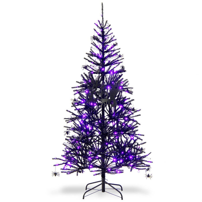 Albero artificiale di Halloween inclinato pre-Illuminato, Albero con 791 punte di rami in PVC 250 Luci LED 183cm-Alberi di Natale