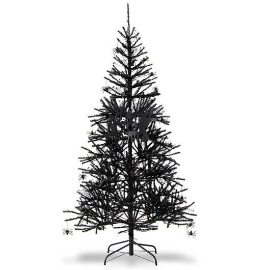 Albero artificiale di Halloween inclinato pre-Illuminato, Albero con 791 punte di rami in PVC 250 Luci LED 183cm-Alberi di Natale