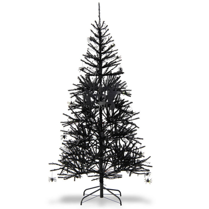 Albero artificiale di Halloween inclinato pre-Illuminato, Albero con 791 punte di rami in PVC 250 Luci LED 183cm-Alberi di Natale