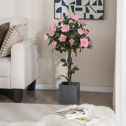 Albero artificiale con fiori vaso tronco in legno reale da 93cm, Albero di fiori finti in vaso Verde-Piante artificiali