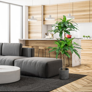 Albero artificiale alto 140cm con 92 foglie e vaso di cemento incorporato, Pianta finta dracaena realistica-Piante artificiali