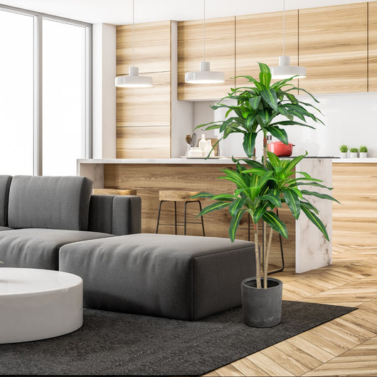 Albero artificiale alto 140cm con 92 foglie e vaso di cemento incorporato, Pianta finta dracaena realistica-Piante artificiali