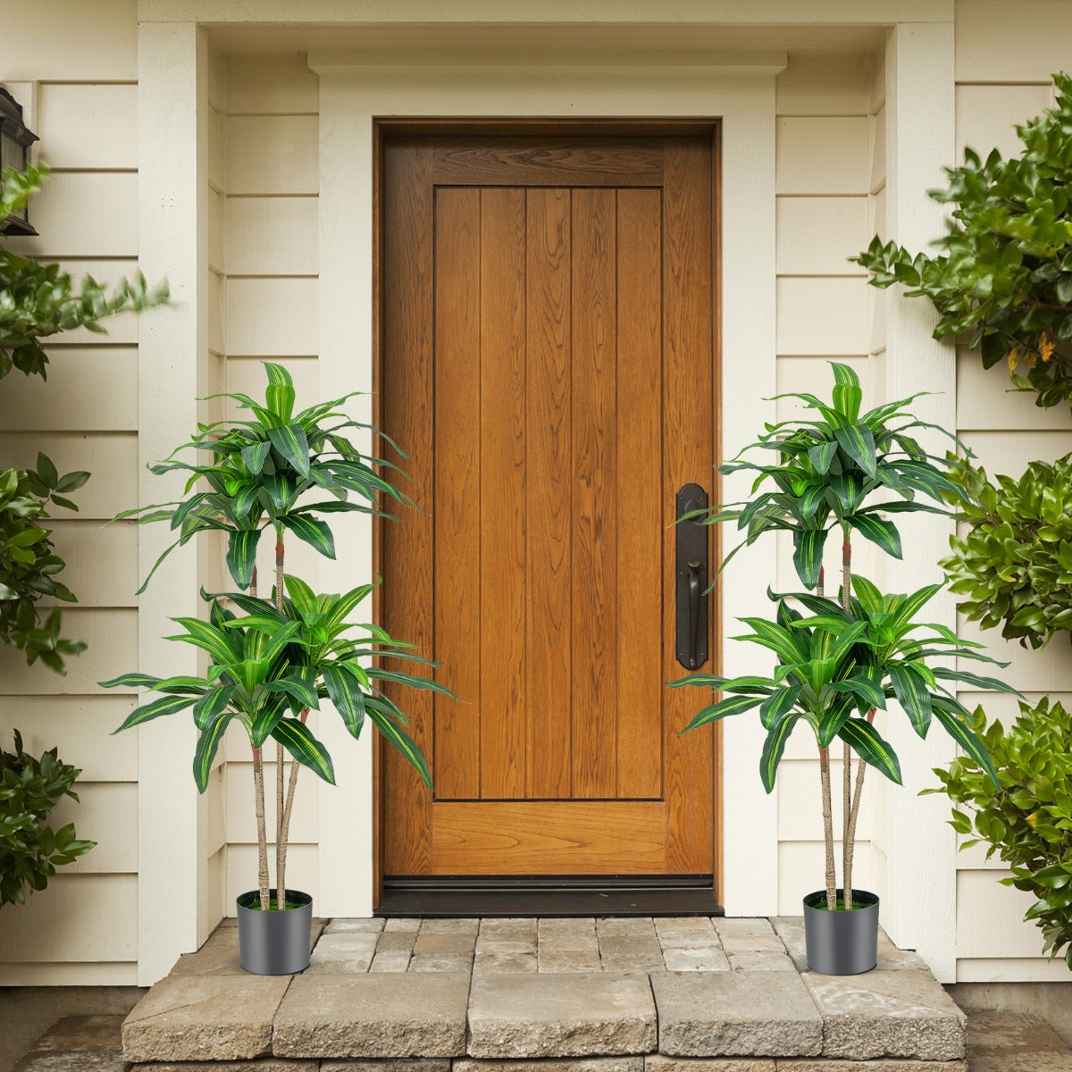 Albero artificiale alto 140cm con 92 foglie e vaso di cemento incorporato, Pianta finta dracaena realistica-Piante artificiali