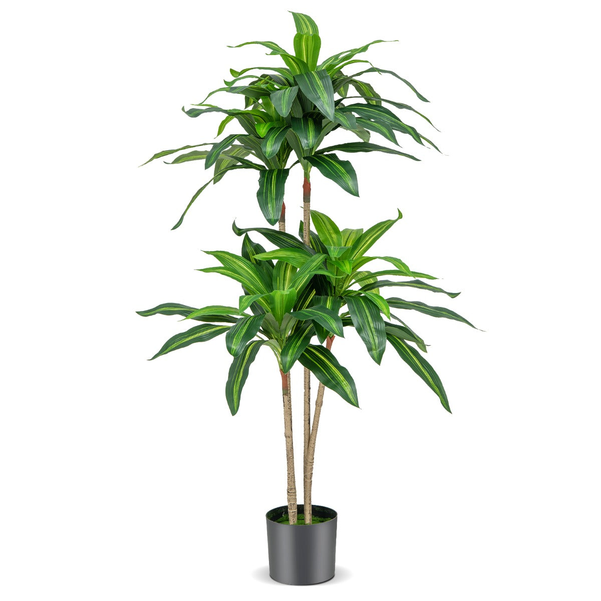 Albero artificiale alto 140cm con 92 foglie e vaso di cemento incorporato, Pianta finta dracaena realistica-Piante artificiali