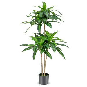 Albero artificiale alto 140cm con 92 foglie e vaso di cemento incorporato, Pianta finta dracaena realistica-Piante artificiali