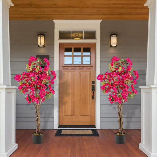 Albero artificiale di bougainvillea alto 120 cm, Pianta verde finta in vaso con 360 fiori e 40 foglie, Rosa 2 Confezione-Piante artificiali