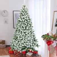 Albero artificiale di Natale con 1364 rami, Abete innevato con aghi in PVC solida base di metallo 225cm-Alberi di Natale