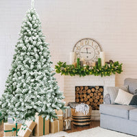 Albero artificiale di Natale con 1364 rami, Abete innevato con aghi in PVC solida base di metallo 225cm-Alberi di Natale