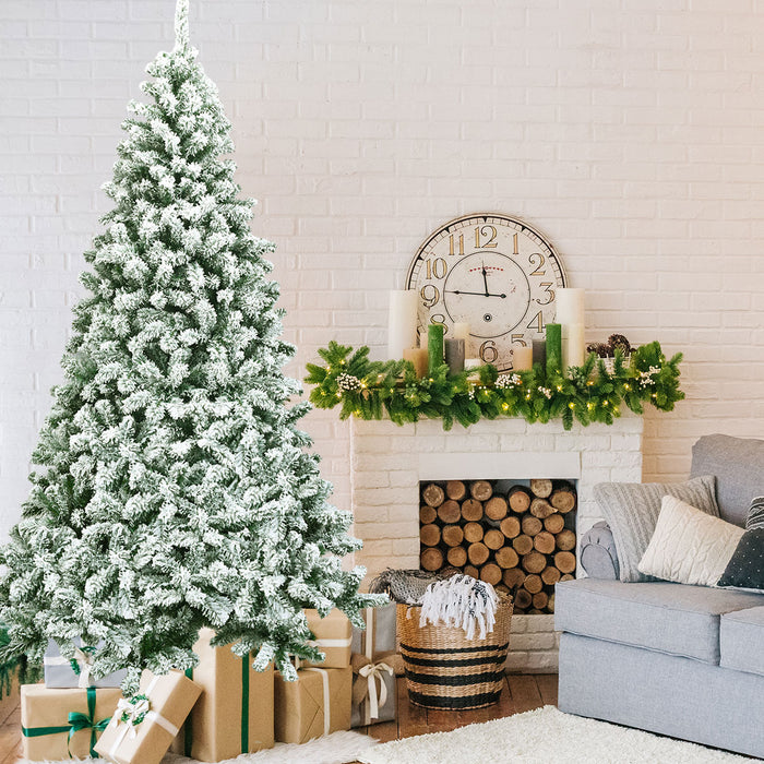 Albero artificiale di Natale con 1364 rami, Abete innevato con aghi in PVC solida base di metallo 225cm-Alberi di Natale