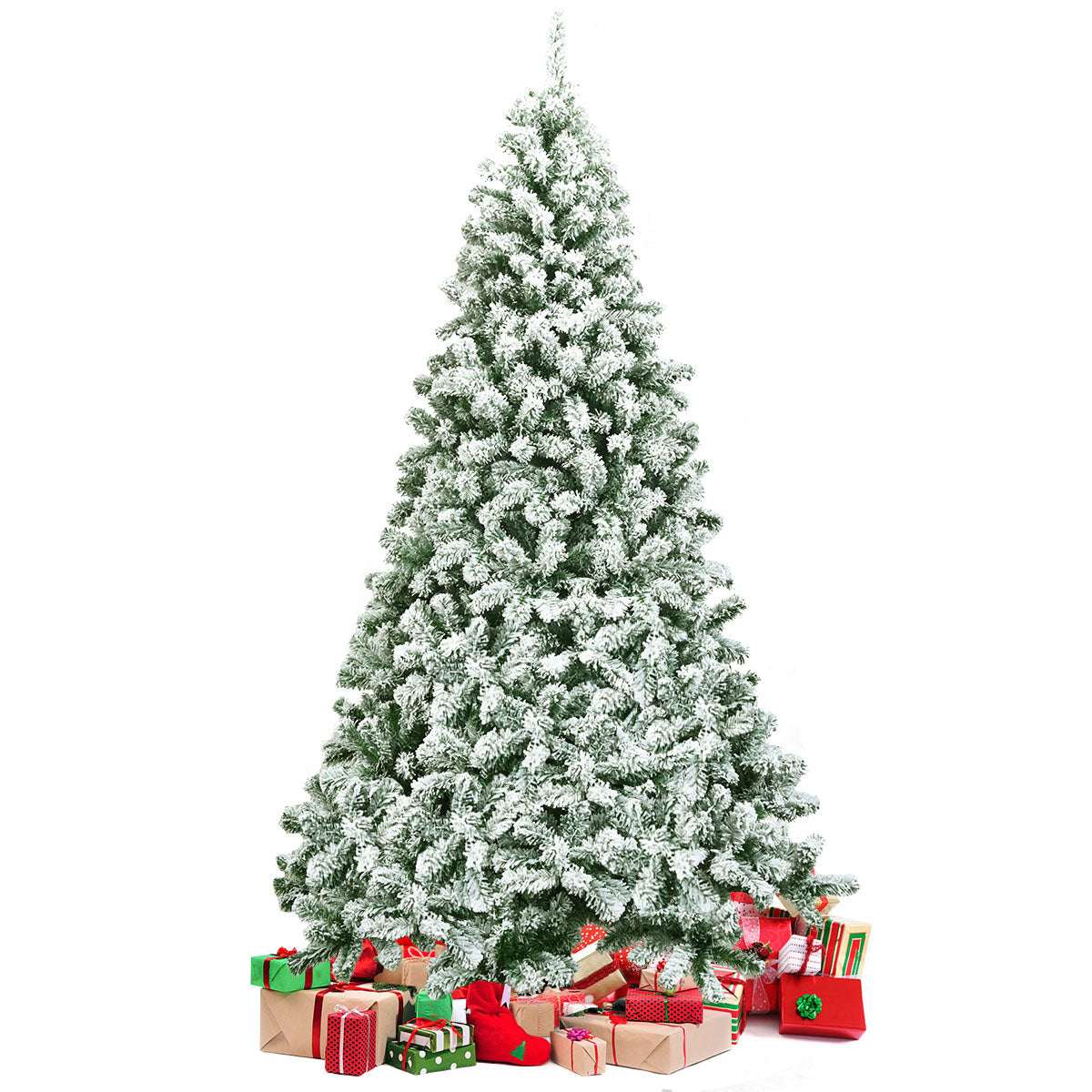 Albero artificiale di Natale con 1364 rami, Abete innevato con aghi in PVC solida base di metallo 225cm-Alberi di Natale