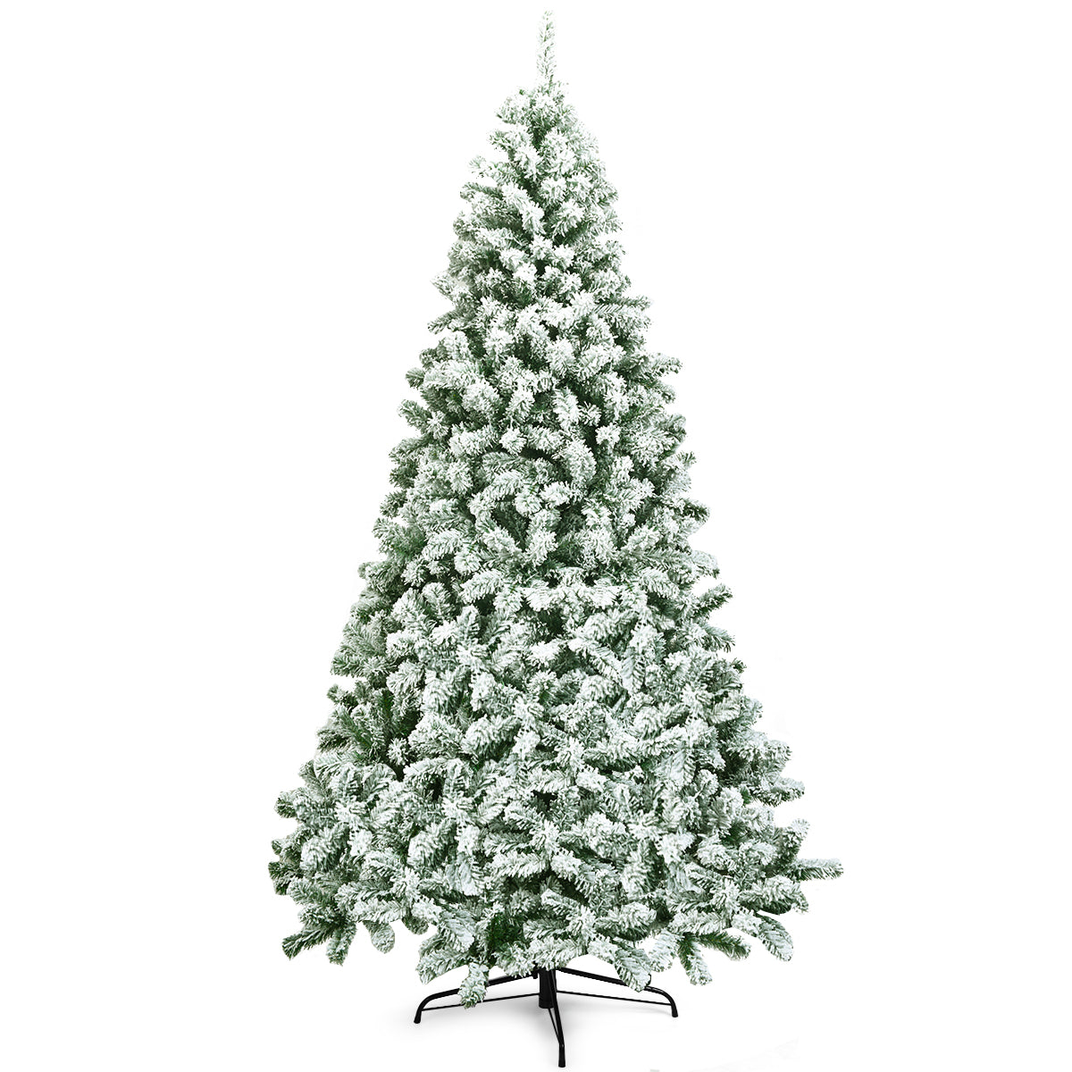 Albero artificiale di Natale con 1364 rami, Abete innevato con aghi in PVC solida base di metallo 225cm-Alberi di Natale