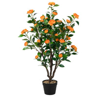 Albero di camelia artificiale in fiore finta con 37 fiori gialli ciottoli di pioggia, Pianta di camelia simulato-Piante artificiali