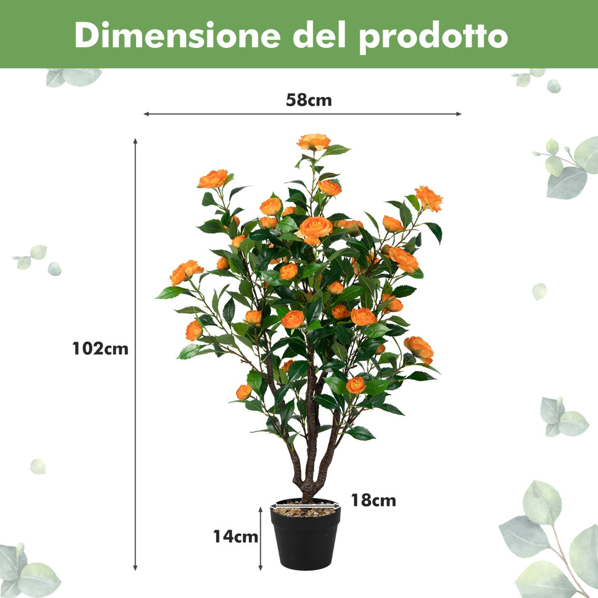 Albero di camelia artificiale in fiore finta con 37 fiori gialli ciottoli di pioggia, Pianta di camelia simulato-Piante artificiali