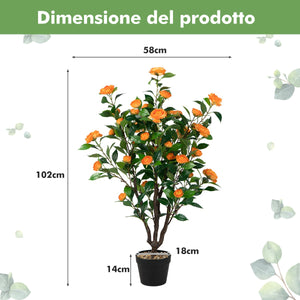 Albero di camelia artificiale in fiore finta con 37 fiori gialli ciottoli di pioggia, Pianta di camelia simulato-Piante artificiali