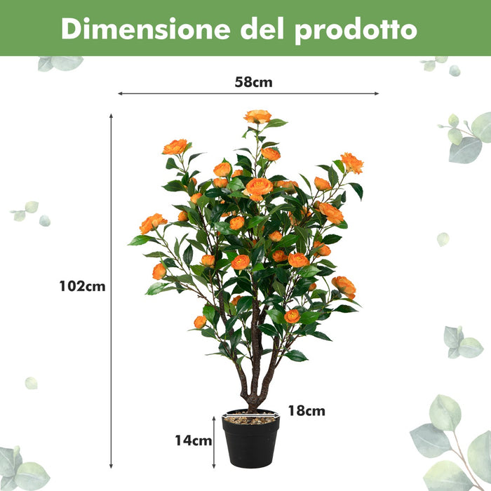 Albero di camelia artificiale in fiore finta con 37 fiori gialli ciottoli di pioggia, Pianta di camelia simulato-Piante artificiali