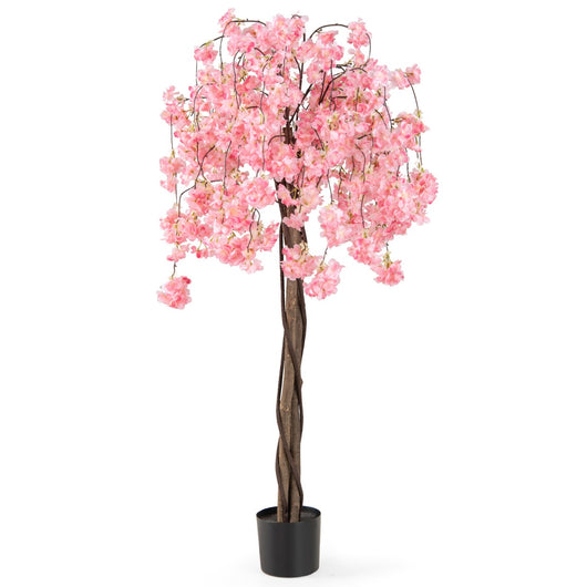 Pianta di fiori finti in vaso da vivaio con fiori decorazione per ufficio, 163 CM albero di ciliegio artificiale di matrimonio Rosa-Piante artificiali