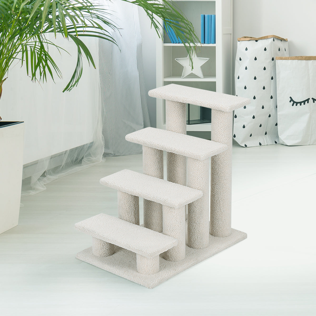Albero di gatto per graffiare in truciolare, Albero rampicante per gatti 60cm Bianco-Alberi Tiragraffi