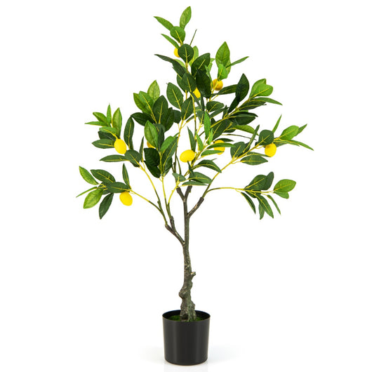 Albero di limone artificiale alto 80 cm con frutti di limone vaso di cemento fogliame, Pianta di limone finto-Piante artificiali