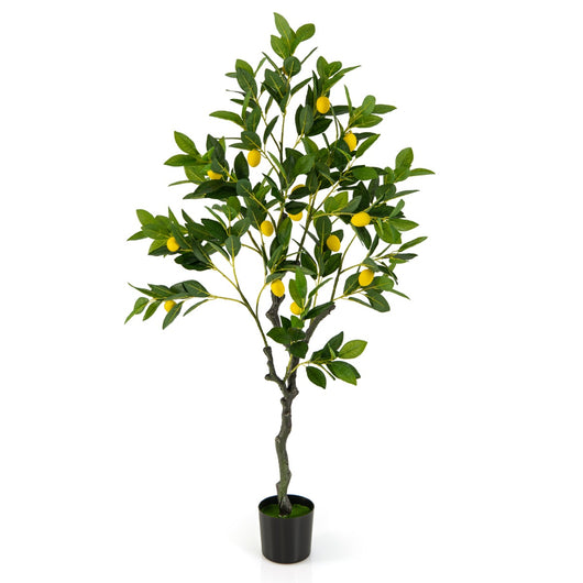 Albero di limone artificiale alto 120 cm con frutti di limone vaso di cemento fogliame, Pianta di limone finto-Piante artificiali