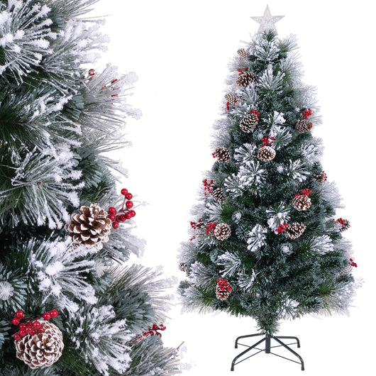 Albero di Natale floccato 180 cm, Albero di Natale artificiale con 220 punte di rami ago di pino e 63 luci LED-Alberi di Natale