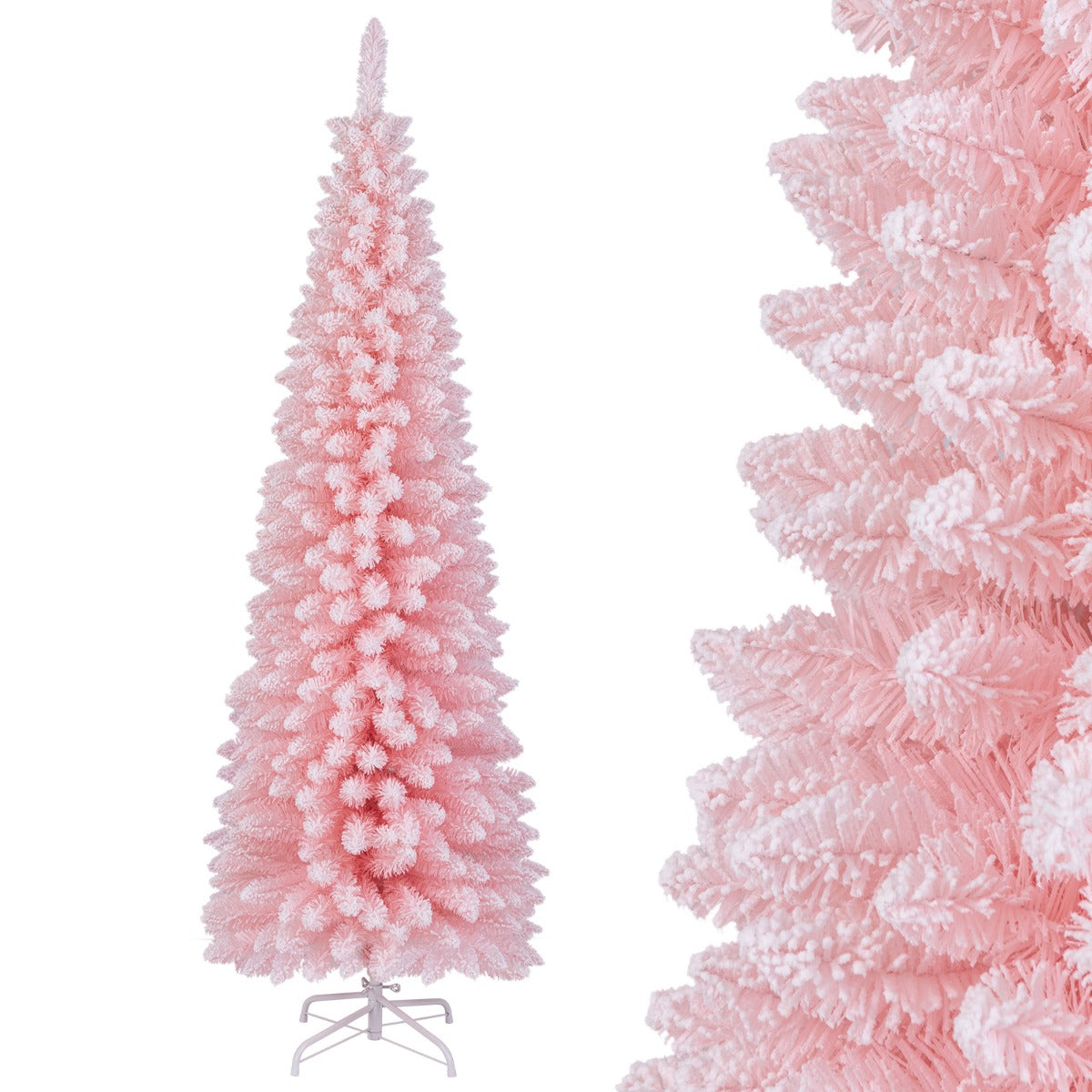 Albero di Natale artificiale da 180cm, Albero di Natale imbiancato con 460 rami supporto metallico pieghevole Rosa-Alberi di Natale