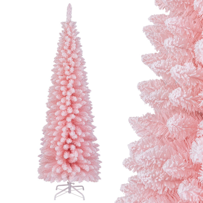 Albero di Natale artificiale da 180cm, Albero di Natale imbiancato con 460 rami supporto metallico pieghevole Rosa-Alberi di Natale