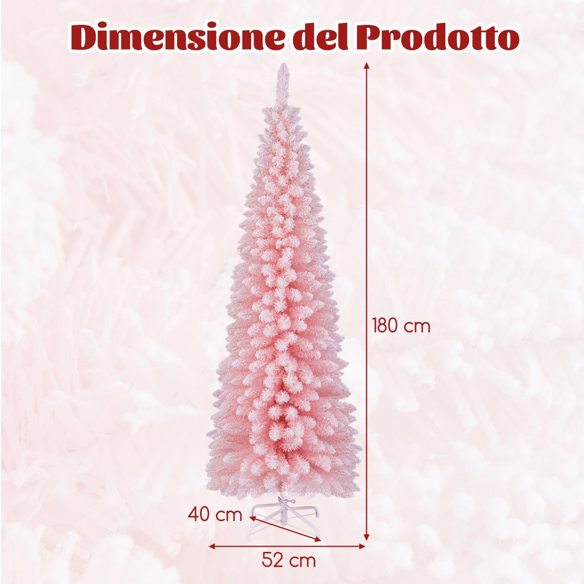 Albero di Natale artificiale da 180cm, Albero di Natale imbiancato con 460 rami supporto metallico pieghevole Rosa-Alberi di Natale
