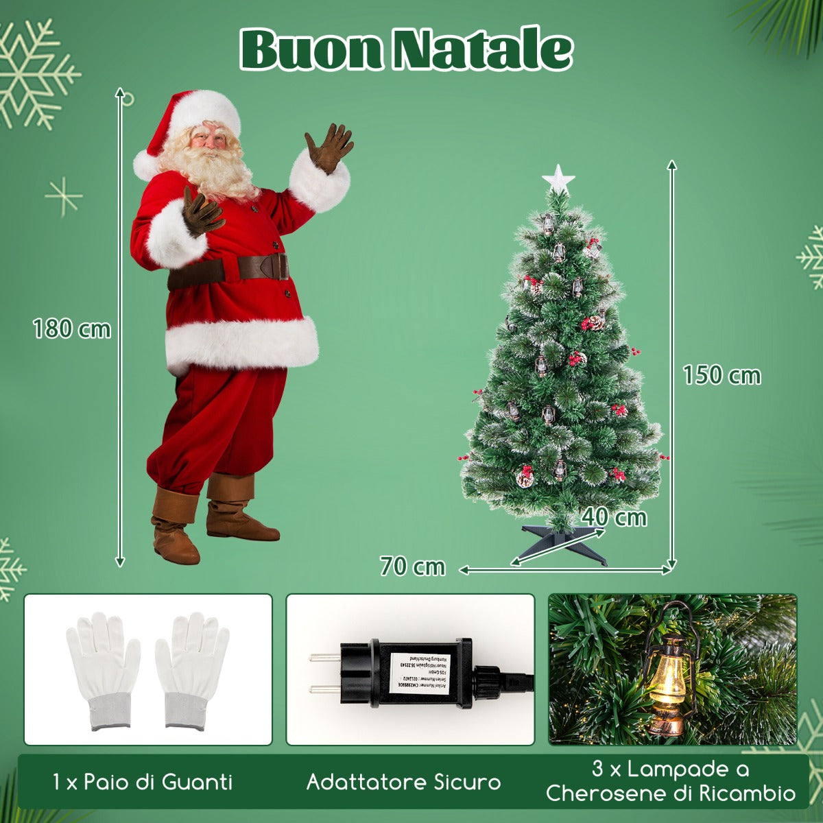 Albero di Natale 150cm con 8 modalit¨¤ di illuminazione luci led fibre ottiche, Albero natalizio artificiale ago di pino-Alberi di Natale