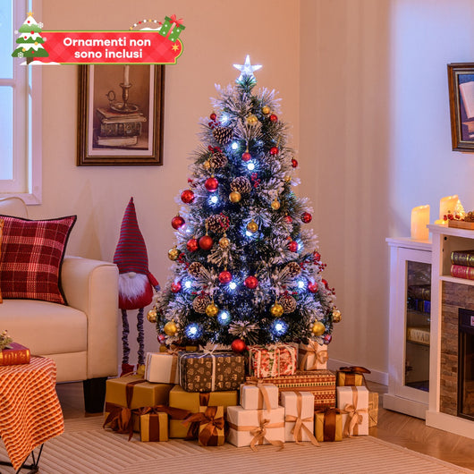 Albero di Natale floccato 150 cm, Albero di Natale artificiale con 170 punte di rami ago di pino e 49 luci LED-Alberi di Natale